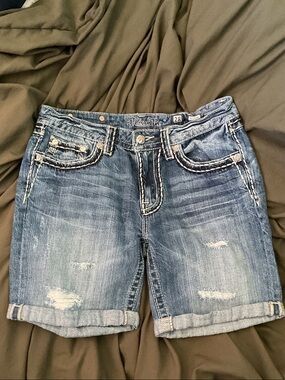 Miss Me Blue Distressed Cuffed Denim Shorts